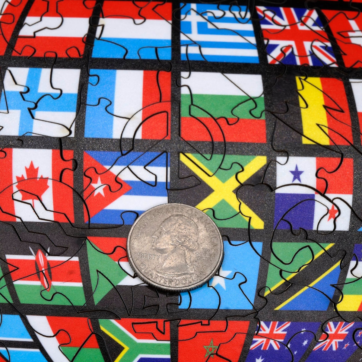 Flags Around the World (71 Piece Shaped Mini Wooden Jigsaw Puzzle) - Nautilus Puzzles - Wooden Jigsaw Puzzles For Adults