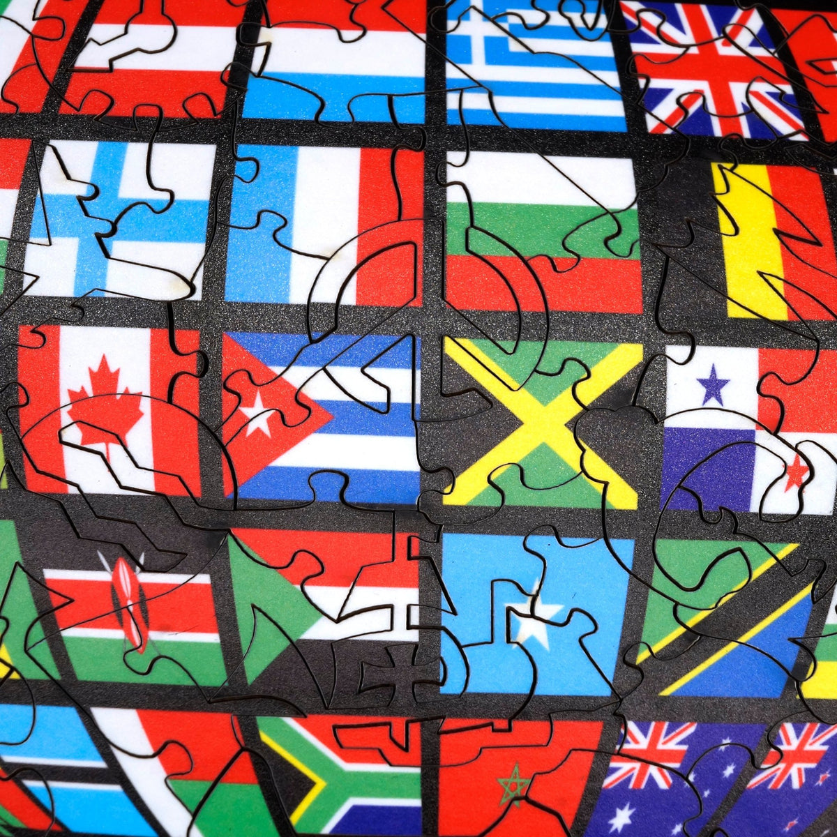 Flags Around the World (71 Piece Shaped Mini Wooden Jigsaw Puzzle) - Nautilus Puzzles - Wooden Jigsaw Puzzles For Adults