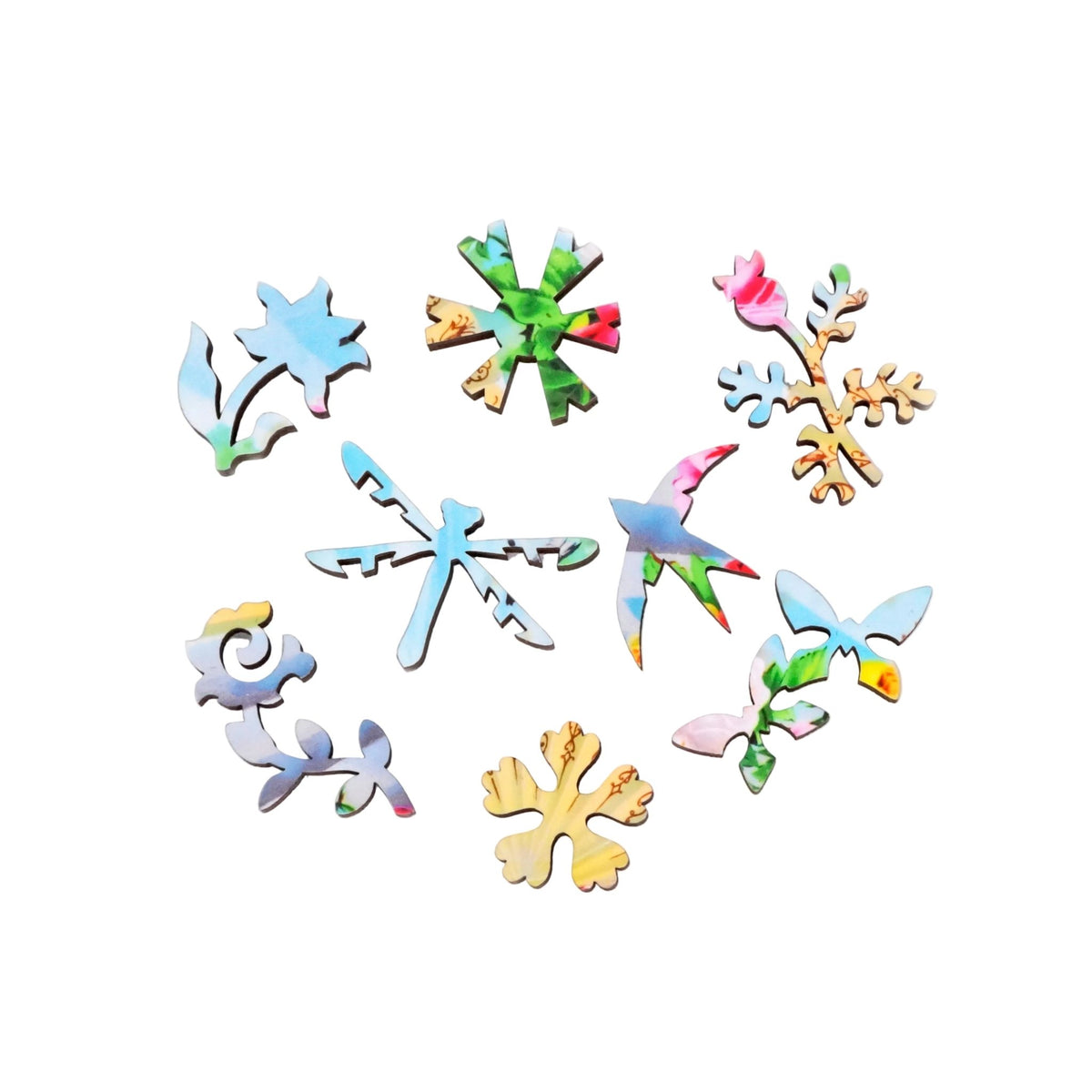 Floral Fan with Dragonflies - 54 Piece Shaped Mini Wooden Jigsaw Puzzle - Nautilus Puzzles - Wooden Jigsaw Puzzles For Adults