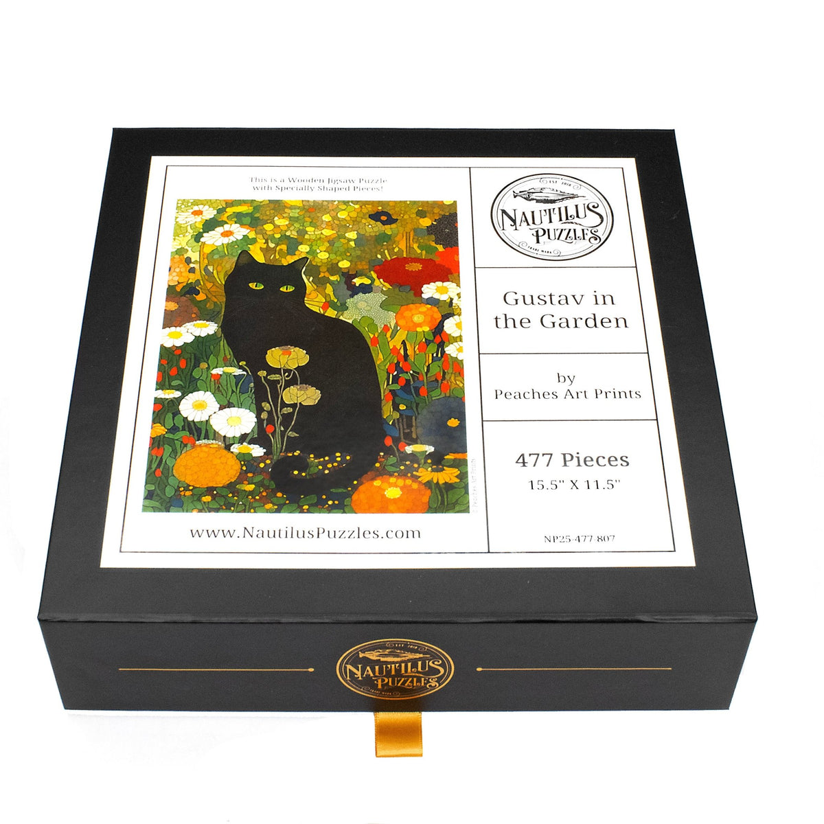 Gustav in the Garden - 477 Piece Wooden Cat Puzzle - Nautilus Puzzles - Wooden Jigsaw Puzzles For Adults