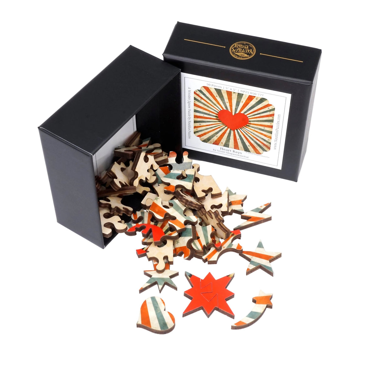 Heart Rays (50 Piece Mini Wooden Jigsaw Puzzle) - Nautilus Puzzles - Wooden Jigsaw Puzzles For Adults