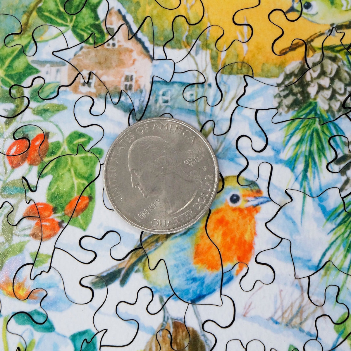 Here's Robin Redbreast! (50 Piece Mini Christmas Wooden Jigsaw Puzzle) - Nautilus Puzzles - Wooden Jigsaw Puzzles For Adults