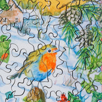 Here's Robin Redbreast! (50 Piece Mini Christmas Wooden Jigsaw Puzzle) - Nautilus Puzzles - Wooden Jigsaw Puzzles For Adults