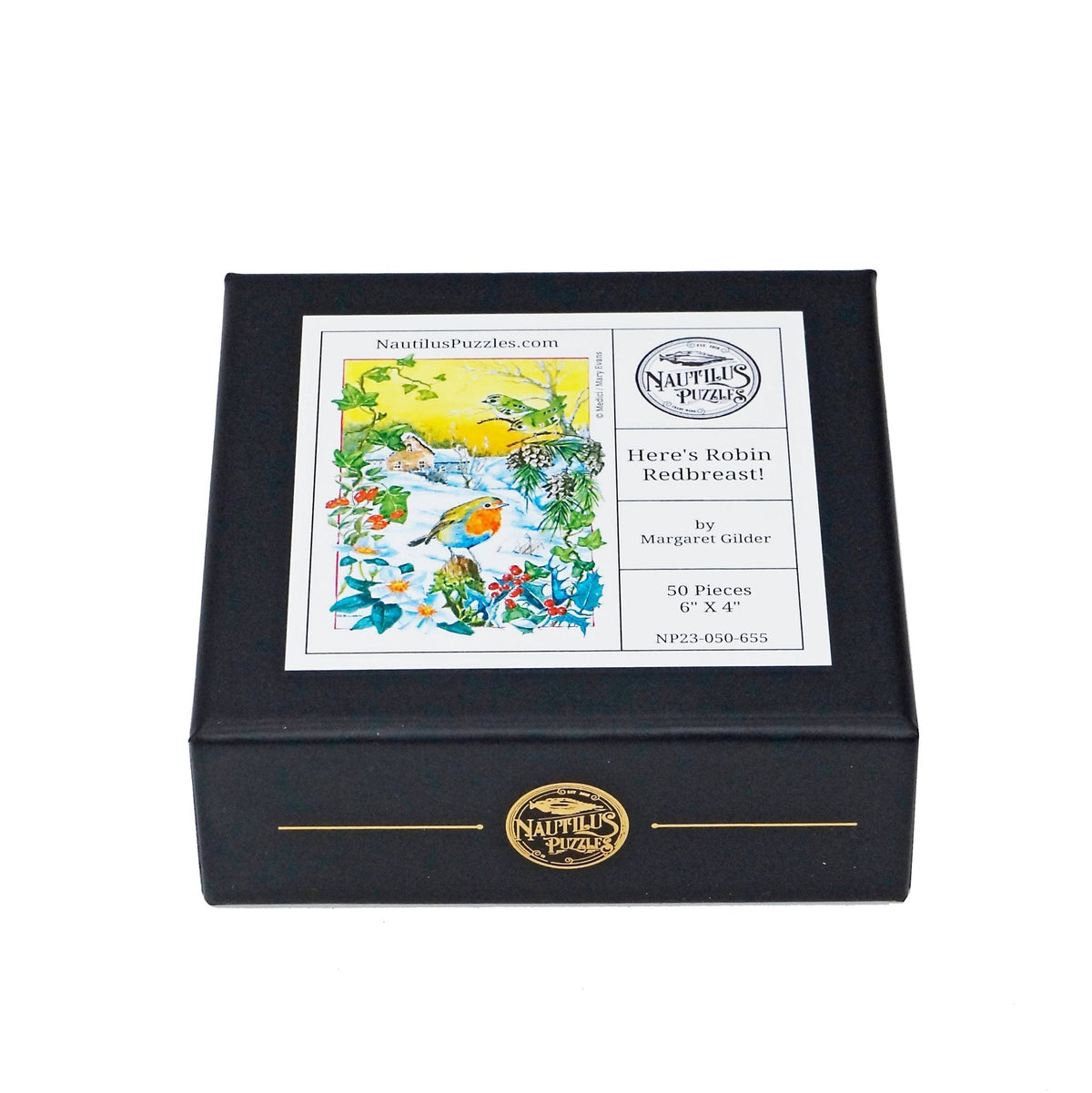 Here's Robin Redbreast! (50 Piece Mini Christmas Wooden Jigsaw Puzzle) - Nautilus Puzzles - Wooden Jigsaw Puzzles For Adults
