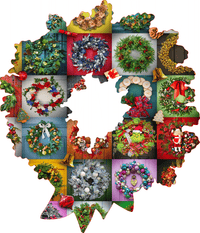 Holiday Wreath (53 Pieces) Shaped Christmas Mini Wooden Puzzle - Nautilus Puzzles - Wooden Jigsaw Puzzles For Adults