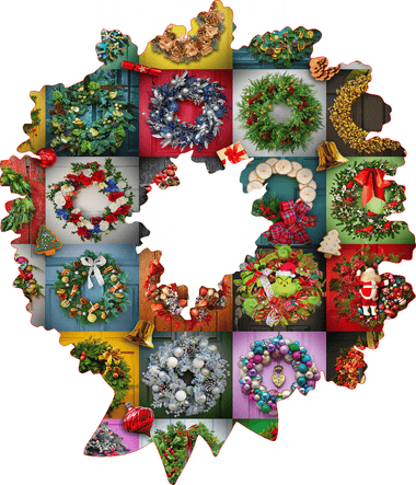 Holiday Wreath (53 Pieces) Shaped Christmas Mini Wooden Puzzle - Nautilus Puzzles - Wooden Jigsaw Puzzles For Adults