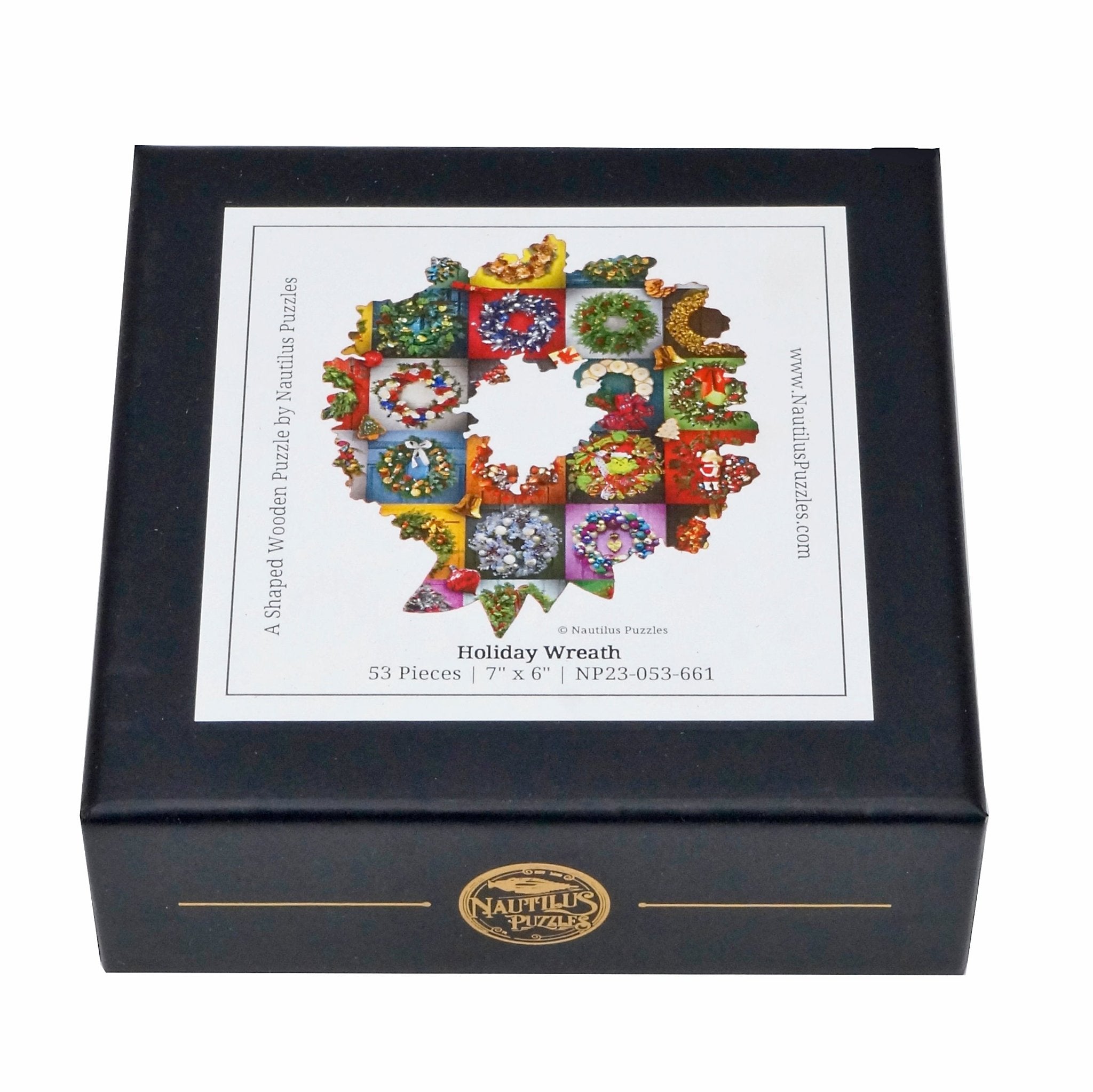 Holiday Wreath (53 Pieces) Shaped Christmas Mini Wooden Puzzle - Nautilus Puzzles - Wooden Jigsaw Puzzles For Adults