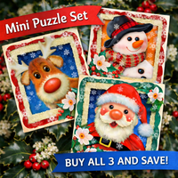 Holly Jolly Holidays - Mini Puzzle Set - Nautilus Puzzles - Wooden Jigsaw Puzzles For Adults