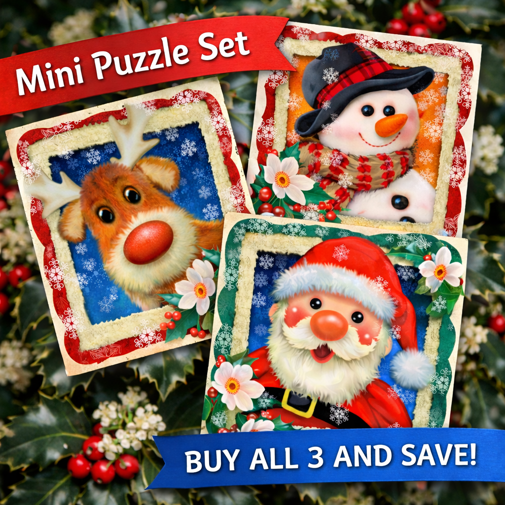 Holly Jolly Holidays - Mini Puzzle Set - Nautilus Puzzles - Wooden Jigsaw Puzzles For Adults