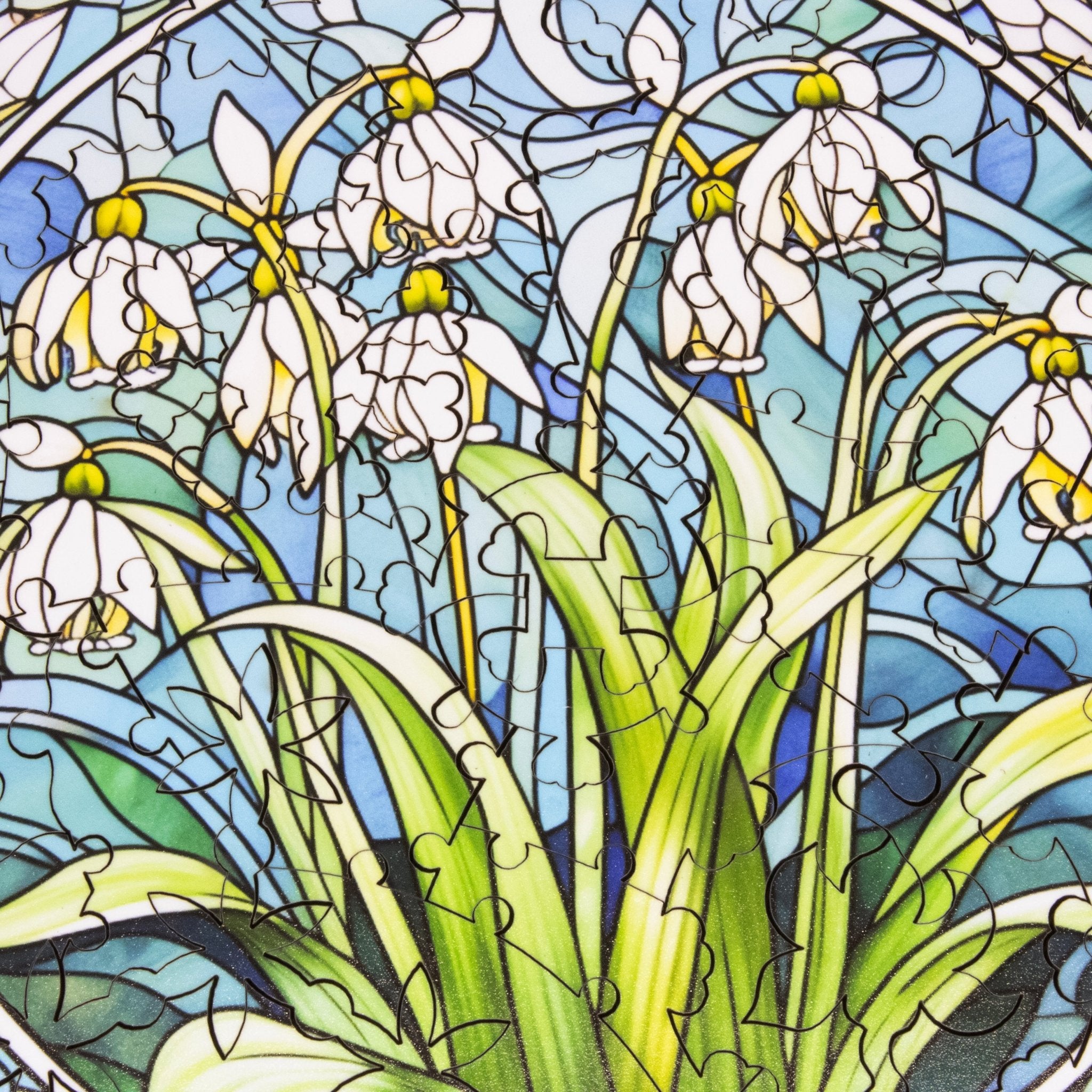 January - Snowdrops (50 Piece Round Mini Wooden Jigsaw Puzzle) - Nautilus Puzzles - Wooden Jigsaw Puzzles For Adults