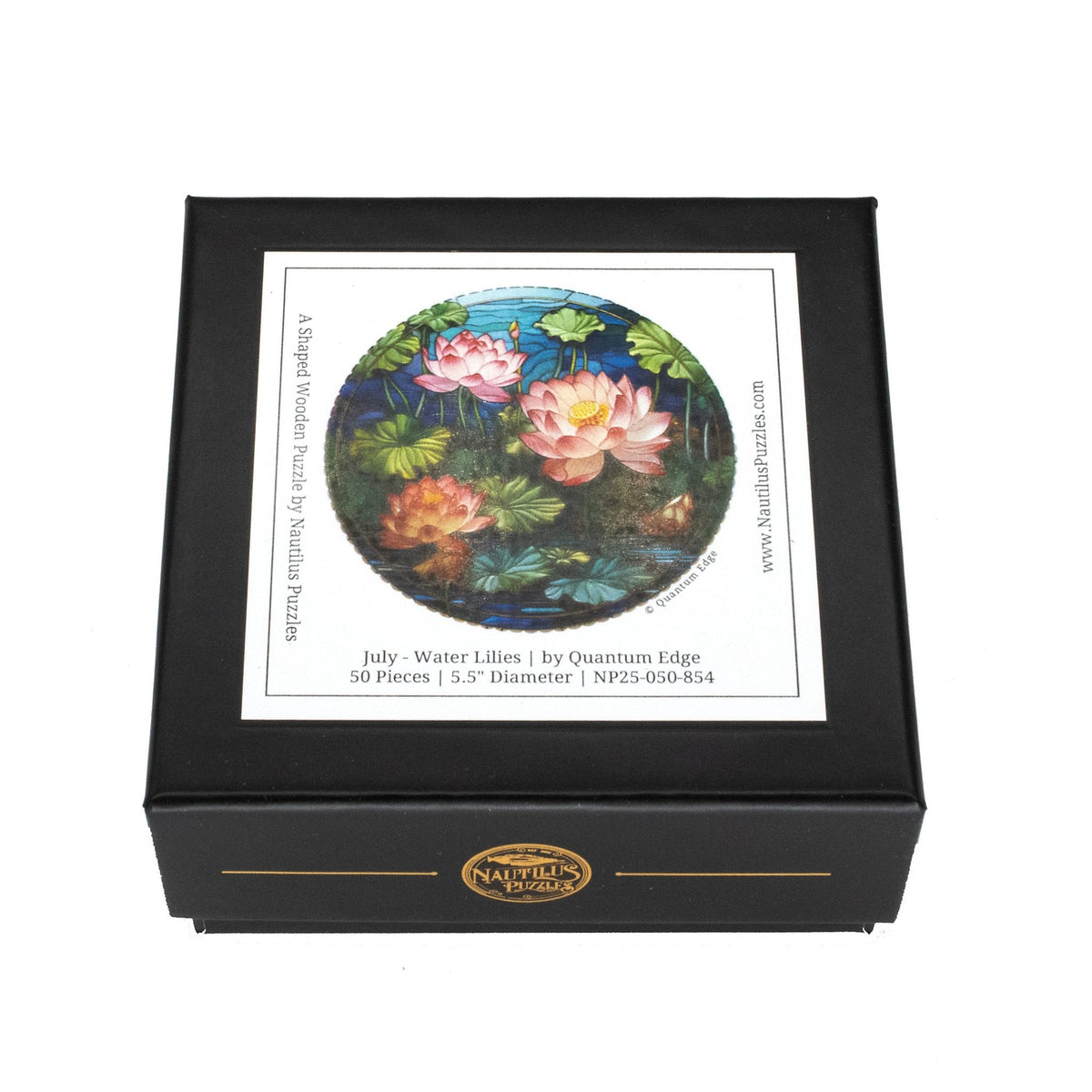 July - Water Lilies (50 Piece Round Mini Wooden Jigsaw Puzzle) - Nautilus Puzzles - Wooden Jigsaw Puzzles For Adults
