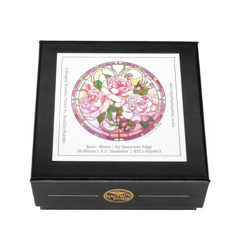 June - Roses (50 Piece Round Mini Wooden Jigsaw Puzzle) - Nautilus Puzzles - Wooden Jigsaw Puzzles For Adults