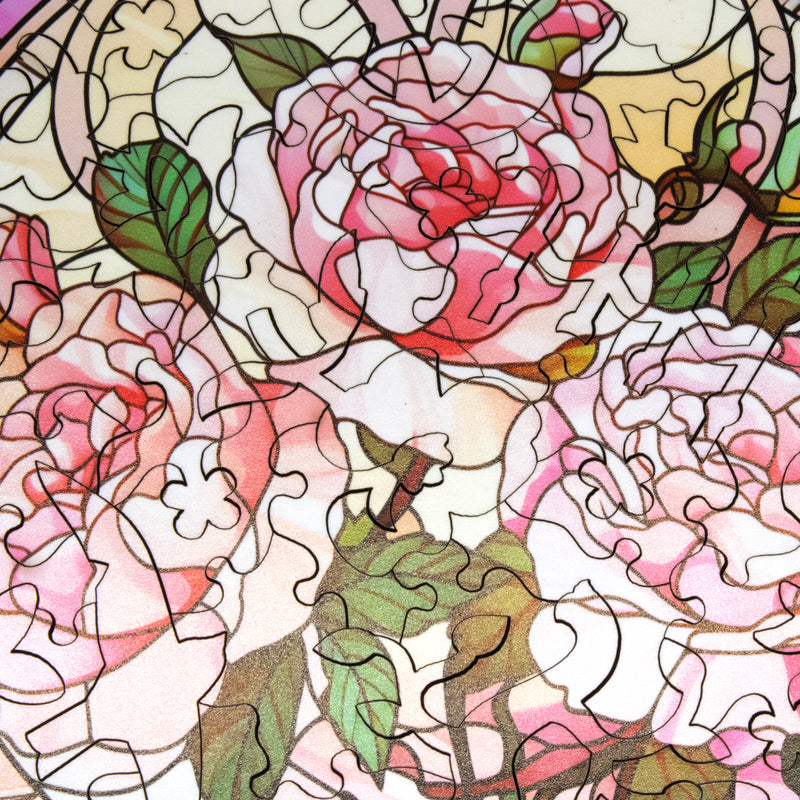 June - Roses (50 Piece Round Mini Wooden Jigsaw Puzzle) - Nautilus Puzzles - Wooden Jigsaw Puzzles For Adults