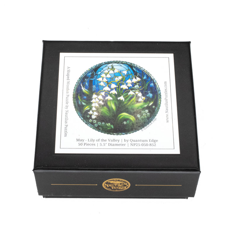 May - Lily of the Valley (50 Piece Round Mini Wooden Jigsaw Puzzle) - Nautilus Puzzles - Wooden Jigsaw Puzzles For Adults