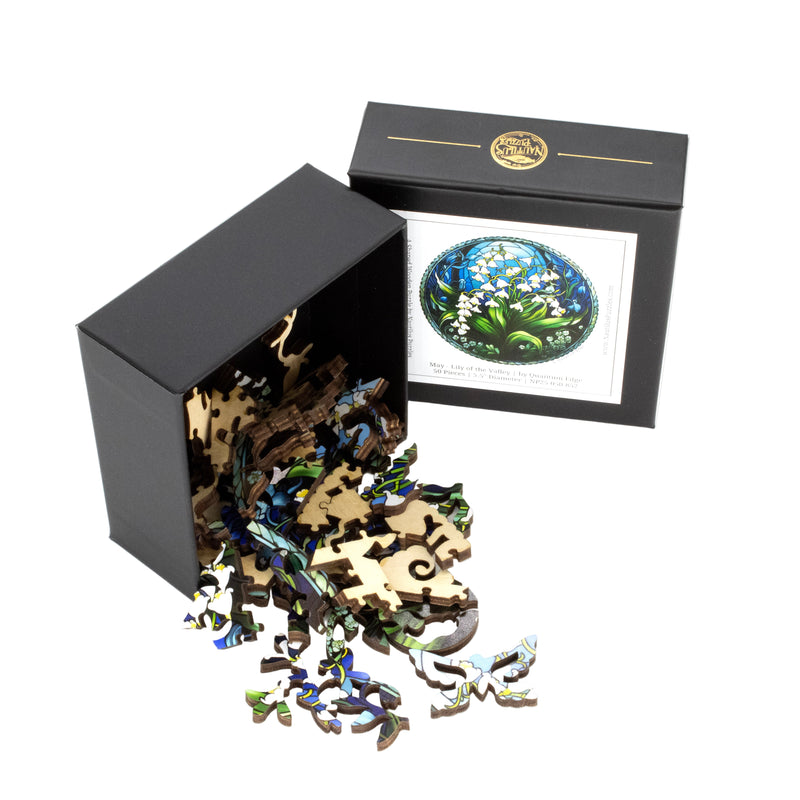 May - Lily of the Valley (50 Piece Round Mini Wooden Jigsaw Puzzle) - Nautilus Puzzles - Wooden Jigsaw Puzzles For Adults