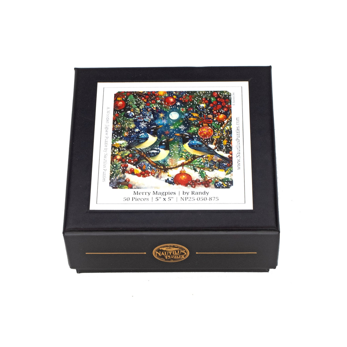 Merry Magpies (50 Piece Mini Christmas Wooden Jigsaw Puzzle) - Nautilus Puzzles - Wooden Jigsaw Puzzles For Adults