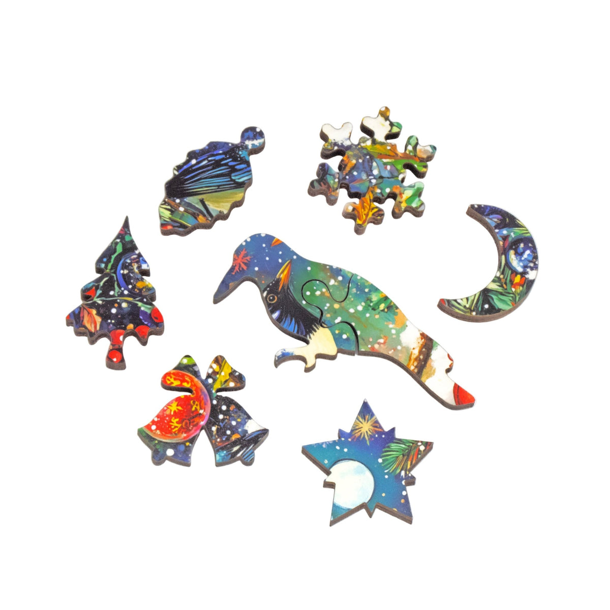 Merry Magpies (50 Piece Mini Christmas Wooden Jigsaw Puzzle) - Nautilus Puzzles - Wooden Jigsaw Puzzles For Adults