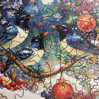 Merry Magpies (50 Piece Mini Christmas Wooden Jigsaw Puzzle) - Nautilus Puzzles - Wooden Jigsaw Puzzles For Adults