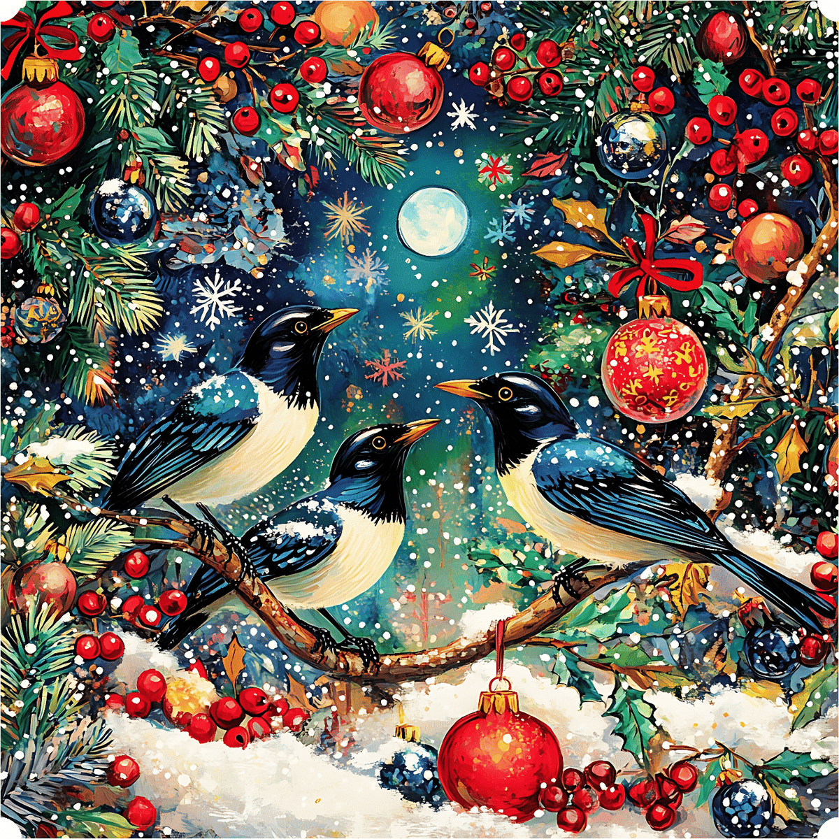 Merry Magpies (50 Piece Mini Christmas Wooden Jigsaw Puzzle) - Nautilus Puzzles - Wooden Jigsaw Puzzles For Adults
