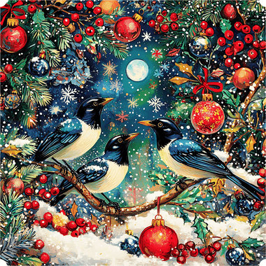 Merry Magpies (50 Piece Mini Christmas Wooden Jigsaw Puzzle) - Nautilus Puzzles - Wooden Jigsaw Puzzles For Adults