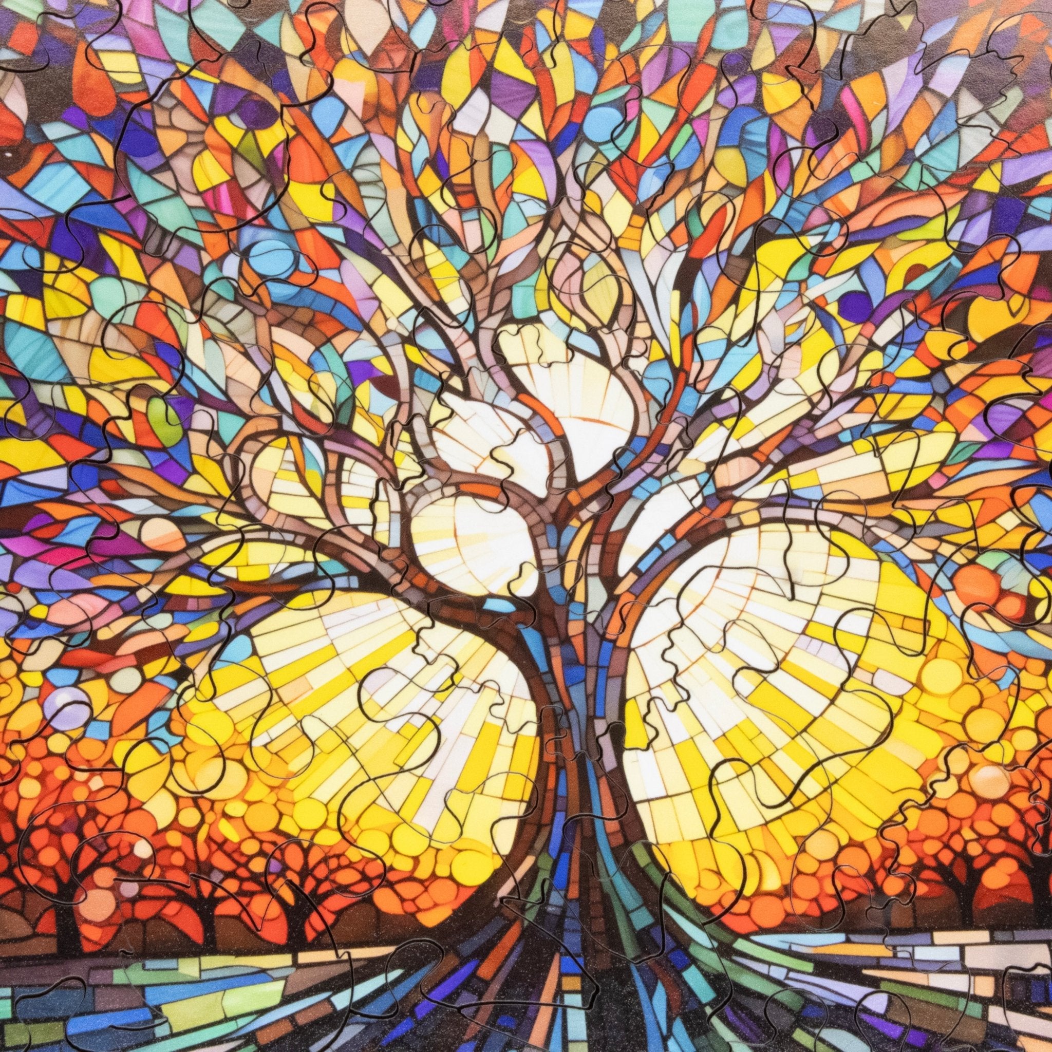 Mosaic Tree (50 Piece Mini Wooden Jigsaw Puzzle) - Nautilus Puzzles - Wooden Jigsaw Puzzles For Adults
