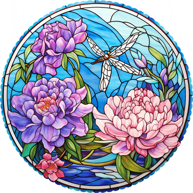 November - Peonies (50 Piece Round Mini Wooden Jigsaw Puzzle) - Nautilus Puzzles - Wooden Jigsaw Puzzles For Adults