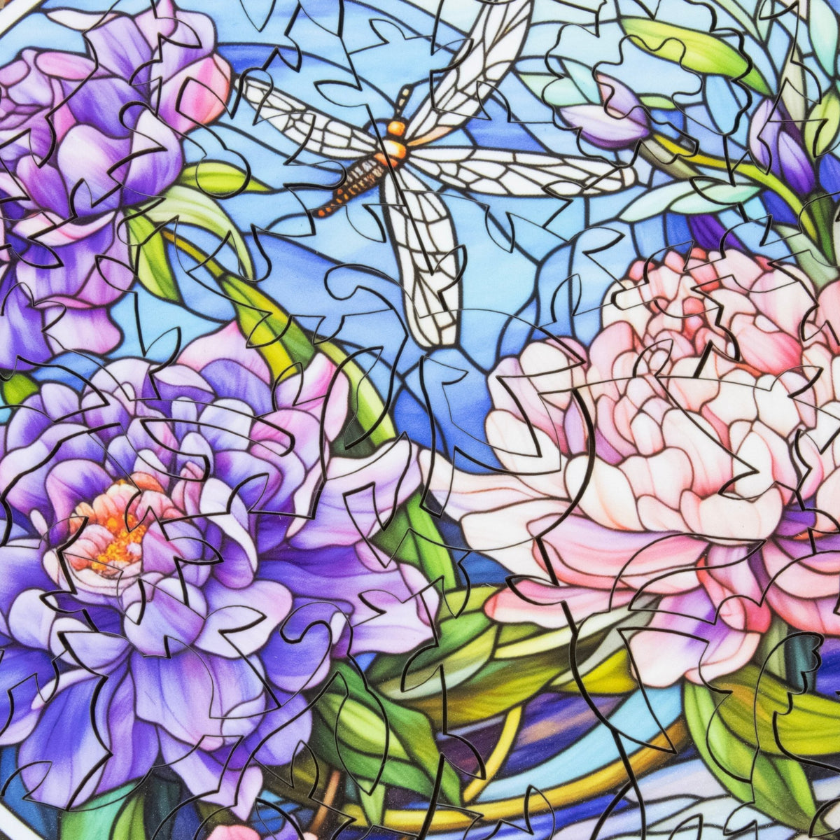 November - Peonies (50 Piece Round Mini Wooden Jigsaw Puzzle) - Nautilus Puzzles - Wooden Jigsaw Puzzles For Adults