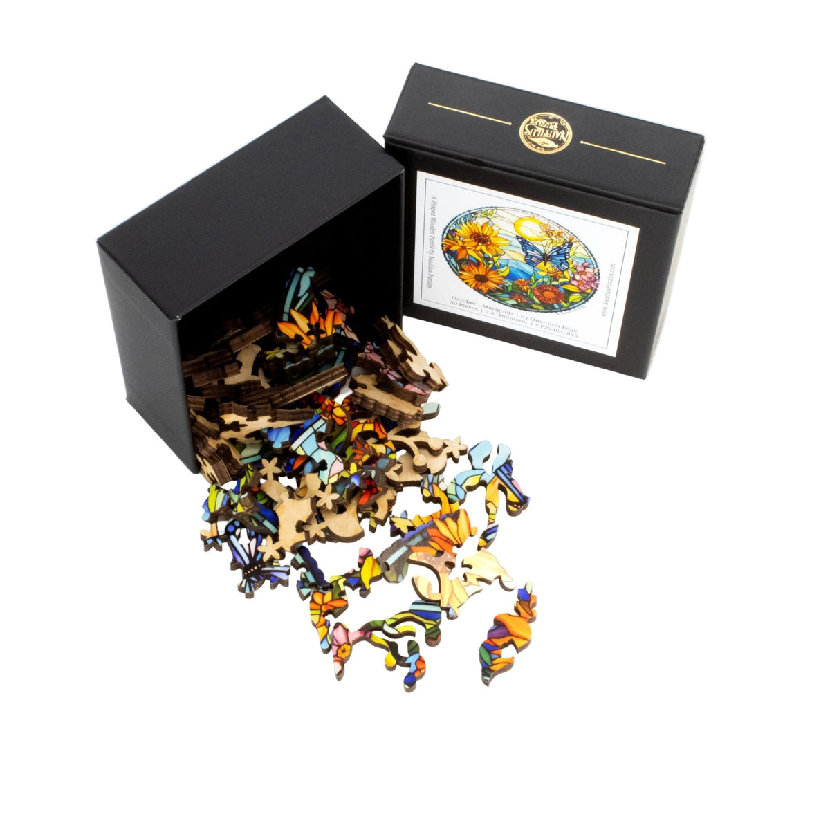 October - Marigolds (50 Piece Round Mini Wooden Jigsaw Puzzle) - Nautilus Puzzles - Wooden Jigsaw Puzzles For Adults