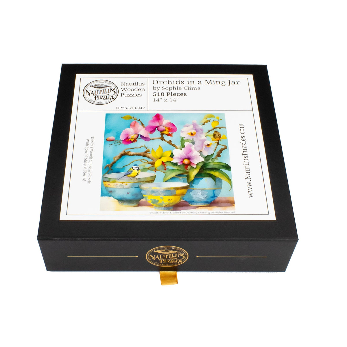 Orchids in a Ming Jar Wooden Puzzle (510 Pieces) - Nautilus Puzzles - Wooden Jigsaw Puzzles For Adults