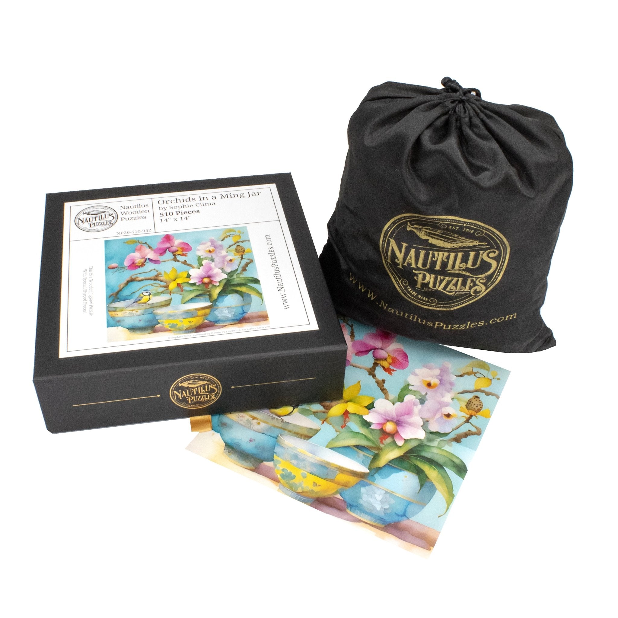 Orchids in a Ming Jar Wooden Puzzle (510 Pieces) - Nautilus Puzzles - Wooden Jigsaw Puzzles For Adults