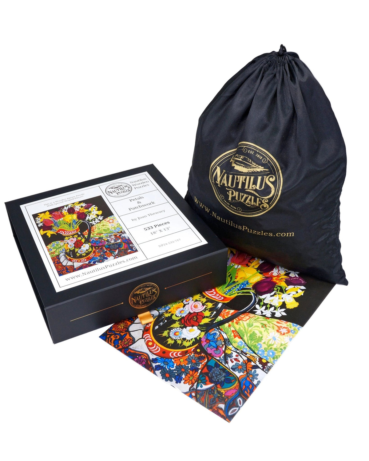 Petals & Patchwork (533 Piece Wooden Jigsaw Puzzle) - Nautilus Puzzles - Wooden Jigsaw Puzzles For Adults