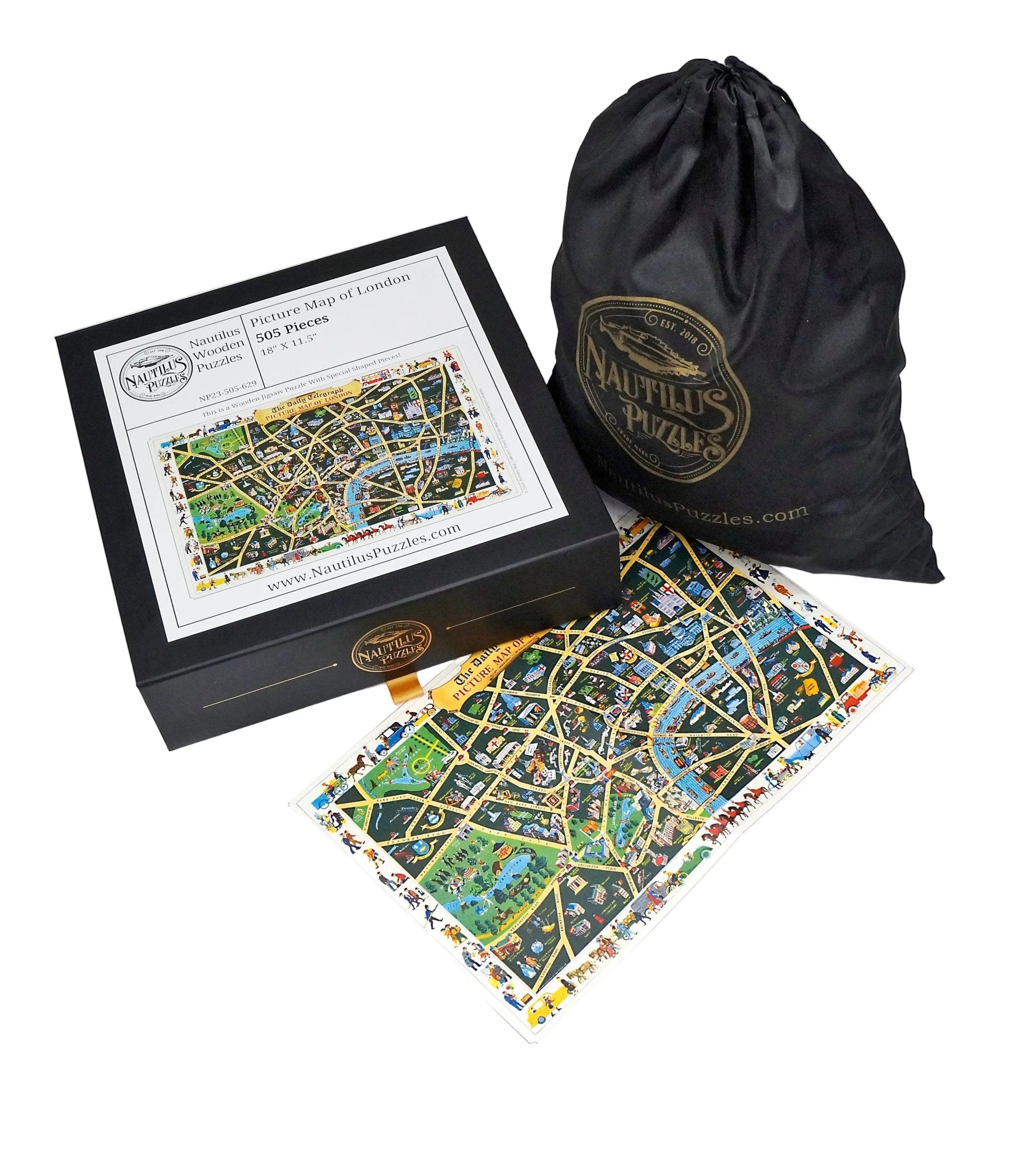 Picture Map of London (505 Piece Wooden Jigsaw Puzzle) - Nautilus Puzzles - Wooden Jigsaw Puzzles For Adults