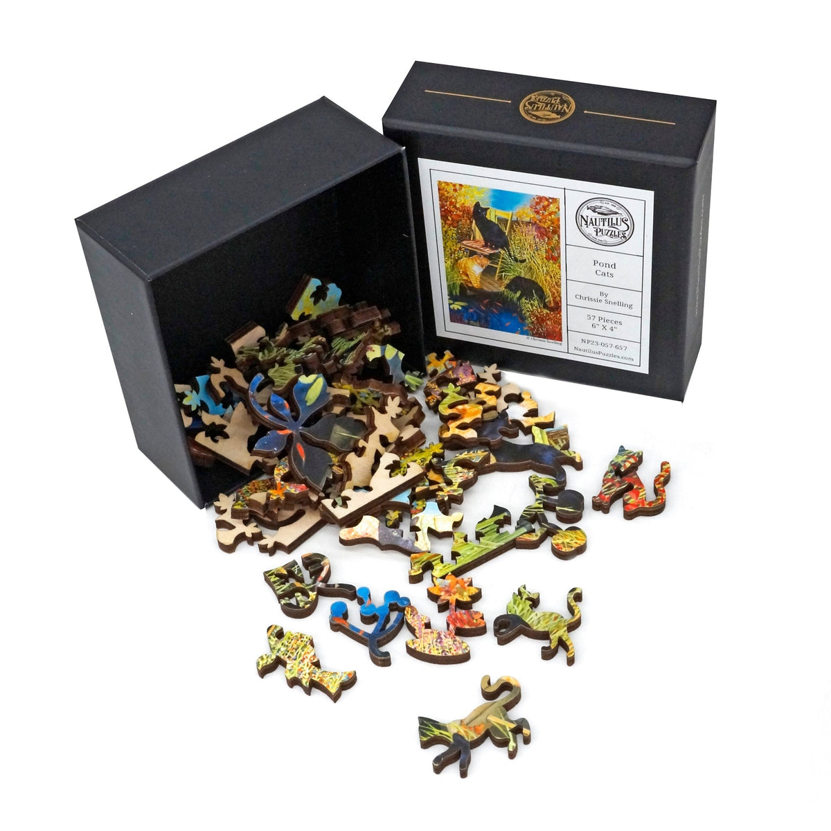Pond Cats (57 Piece Mini Wooden Jigsaw Puzzle) - Nautilus Puzzles - Wooden Jigsaw Puzzles For Adults