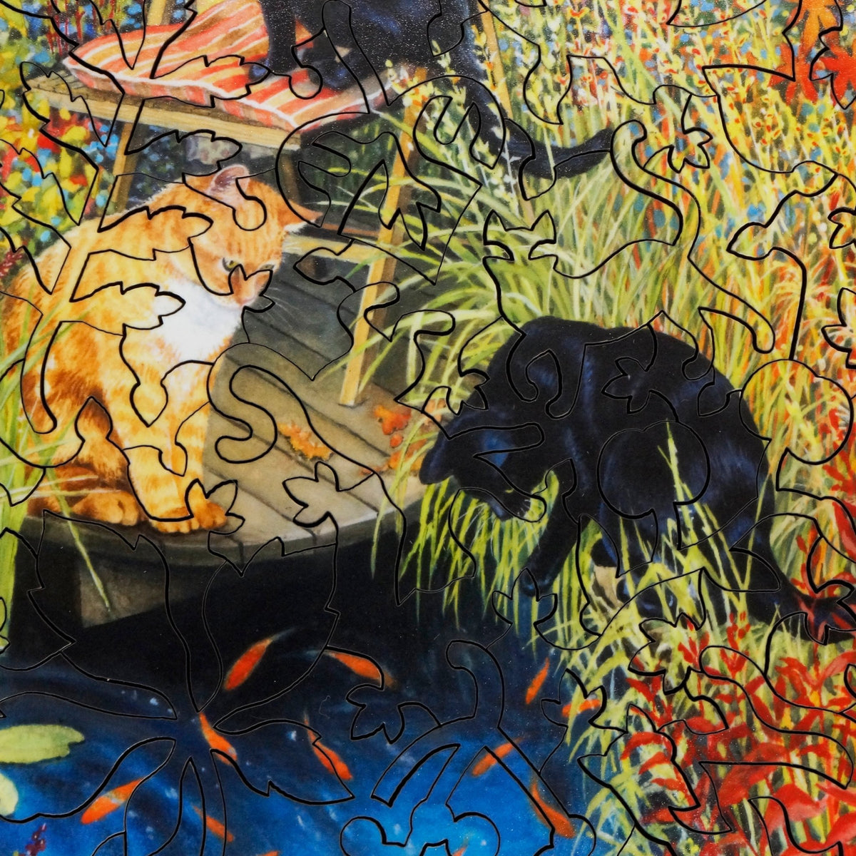 Pond Cats (57 Piece Mini Wooden Jigsaw Puzzle) - Nautilus Puzzles - Wooden Jigsaw Puzzles For Adults
