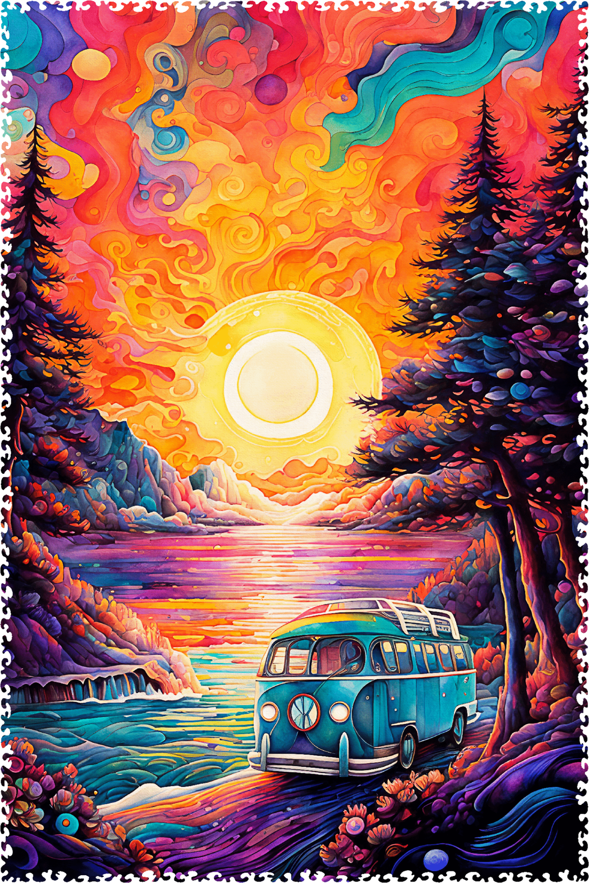 Psychedelic Sunset (504 Piece Wooden Jigsaw Puzzle) - Nautilus Puzzles - Wooden Jigsaw Puzzles For Adults