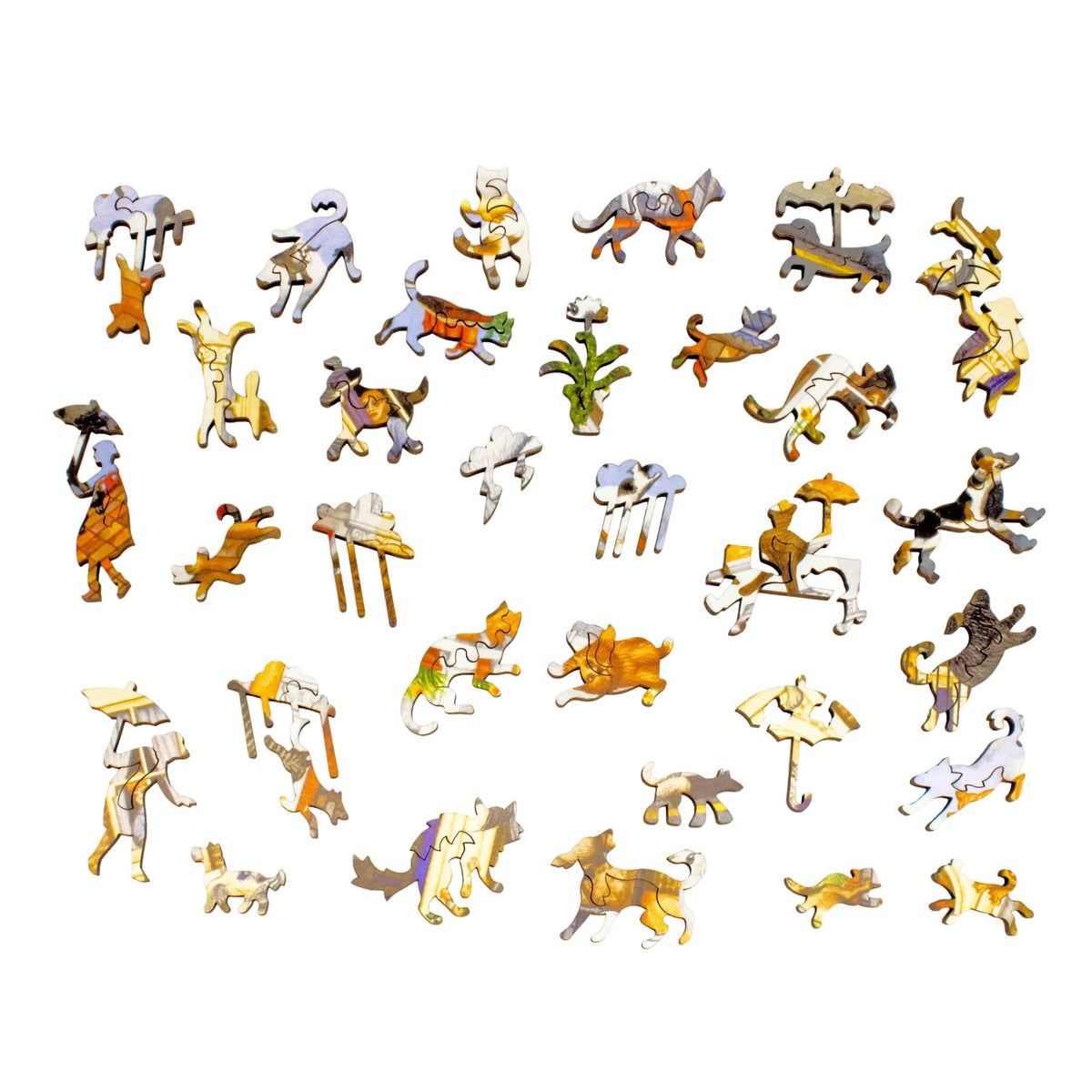 Raining Cats and Dogs (474 Piece Wooden Jigsaw Puzzle) - Nautilus Puzzles - Wooden Jigsaw Puzzles For Adults