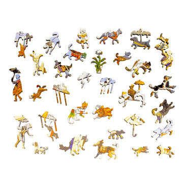 Raining Cats and Dogs (474 Piece Wooden Jigsaw Puzzle) - Nautilus Puzzles - Wooden Jigsaw Puzzles For Adults