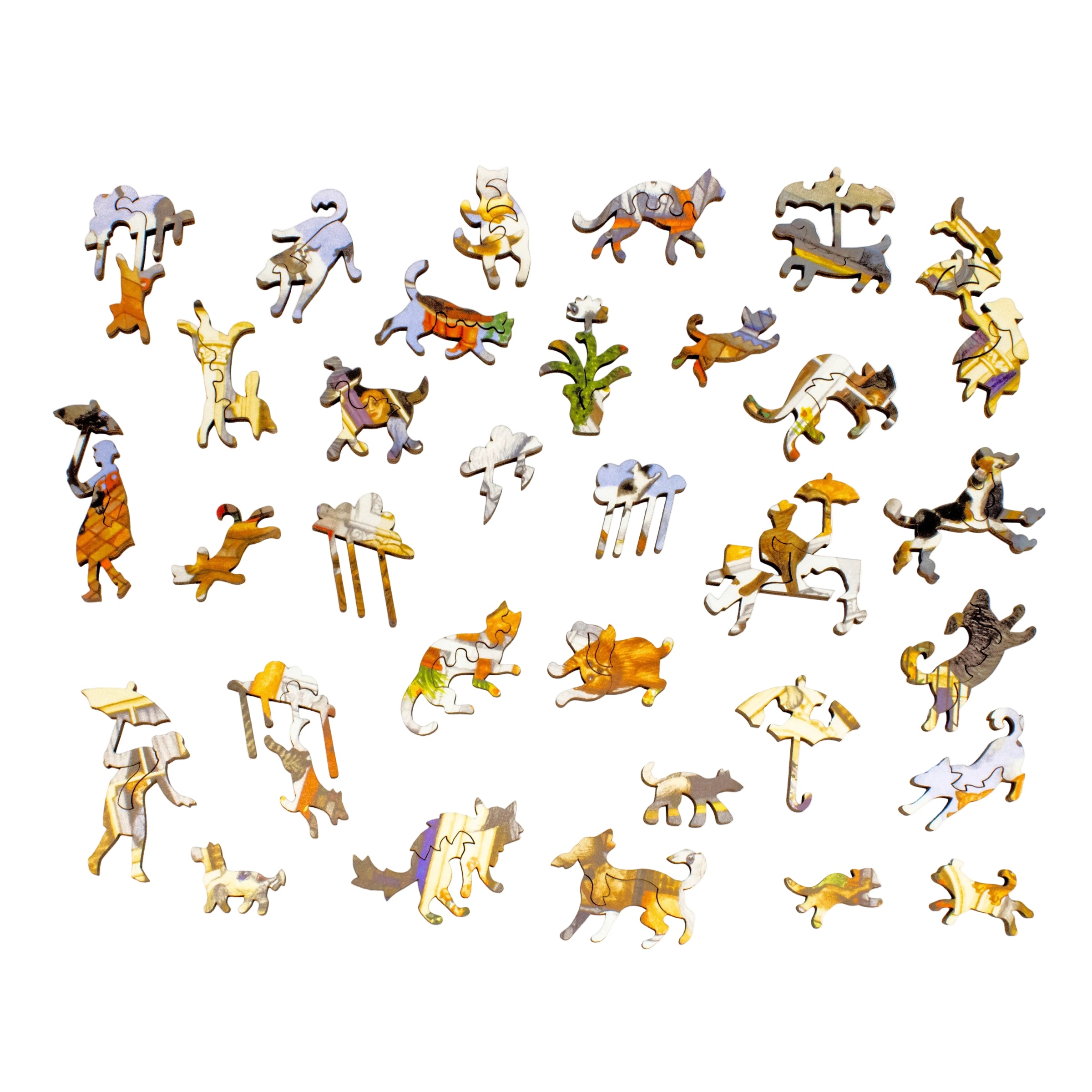 Raining Cats and Dogs (474 Piece Wooden Jigsaw Puzzle)