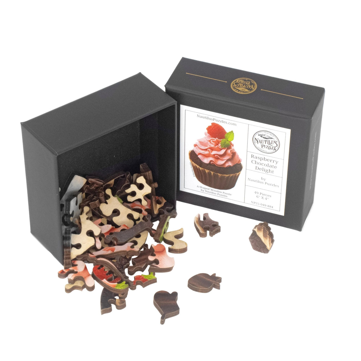 Raspberry Chocolate Delight (49 Piece Shaped Mini Wooden Jigsaw Puzzle) - Nautilus Puzzles - Wooden Jigsaw Puzzles For Adults