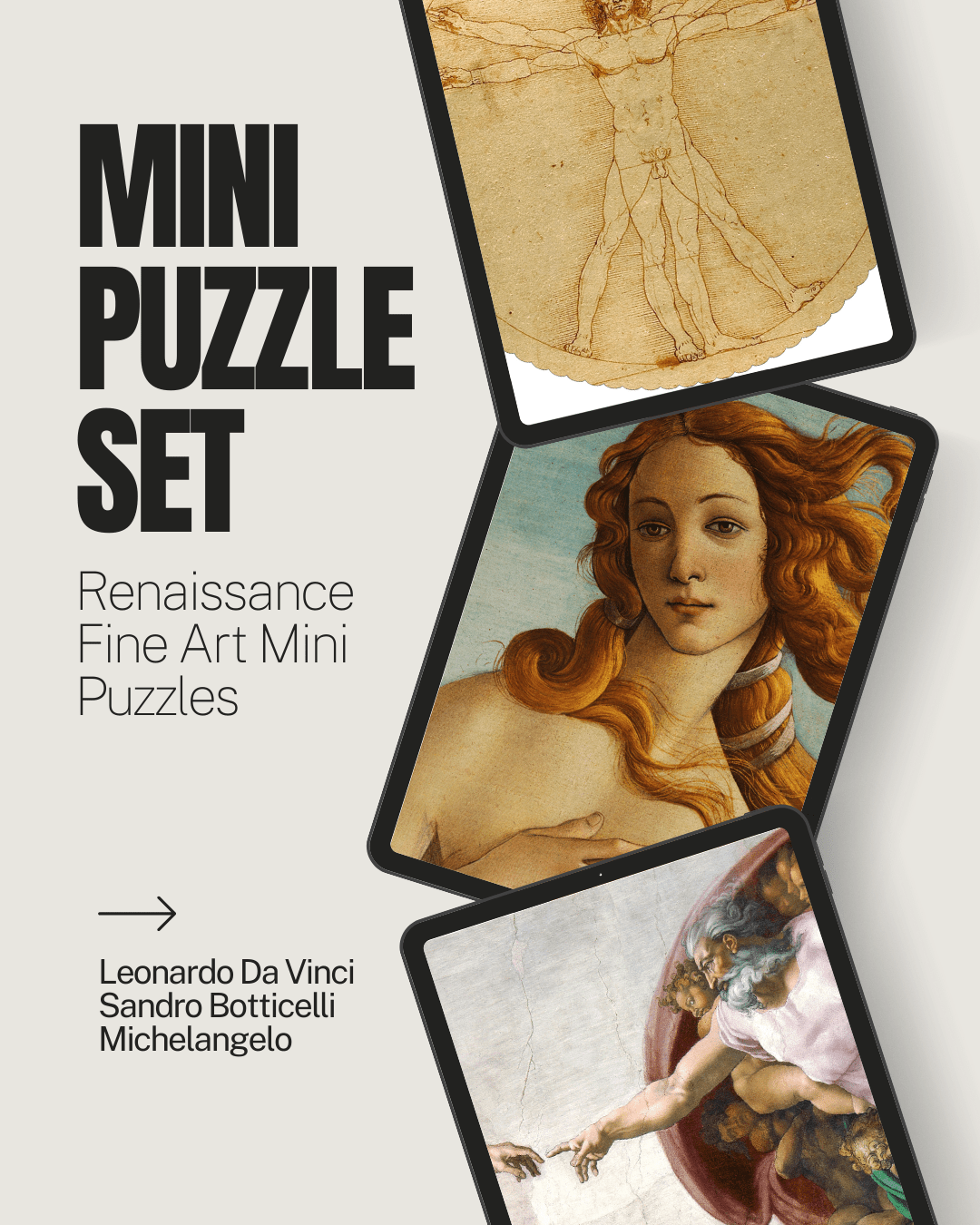 Renaissance Fine Art Mini Puzzle Set - Nautilus Puzzles - Wooden Jigsaw Puzzles For Adults