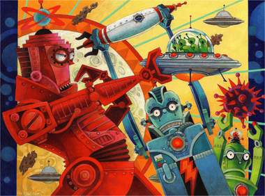 Robot Uprising - 494 Piece Wooden Jigsaw Puzzle - Nautilus Puzzles - Wooden Jigsaw Puzzles For Adults