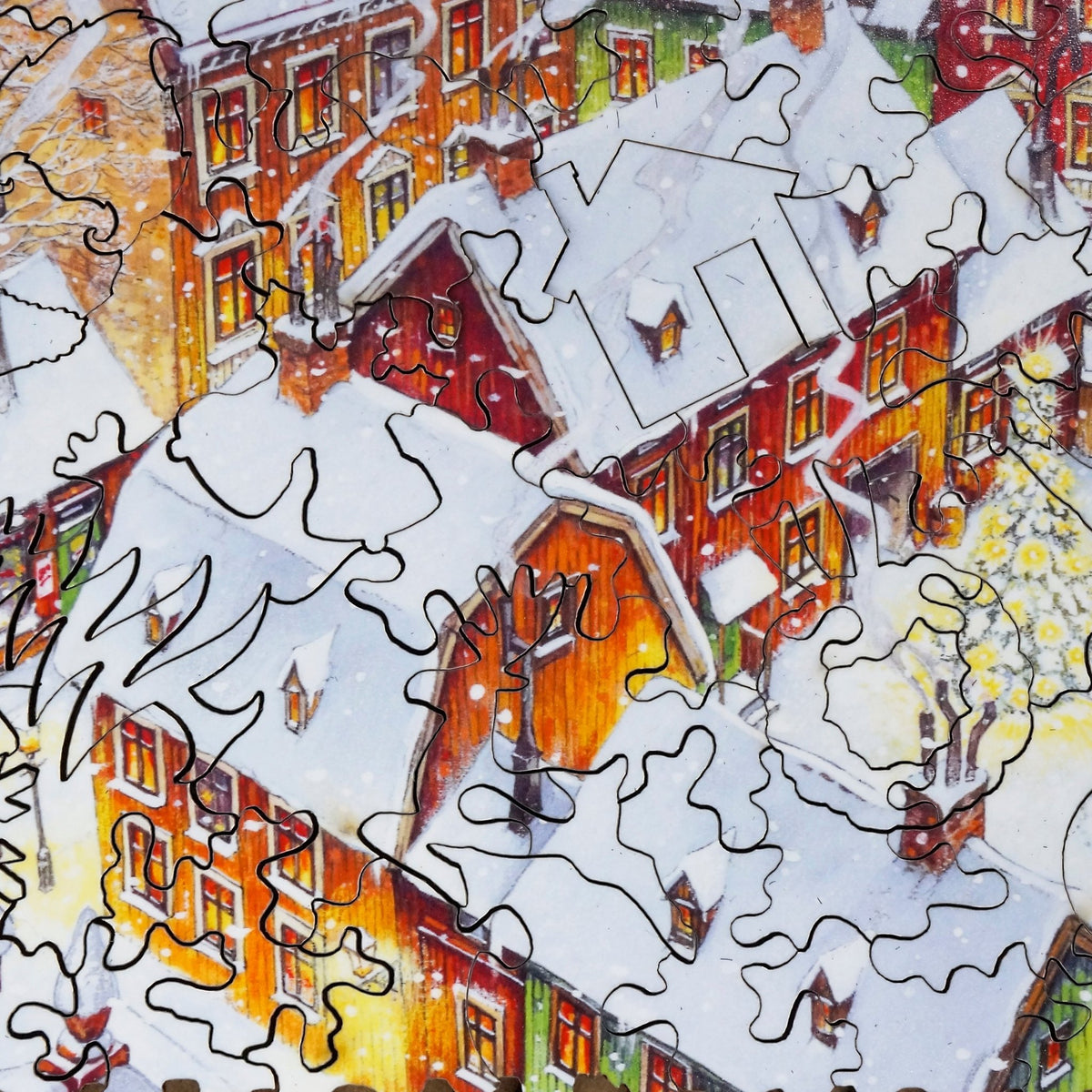 Rooftops (63 Piece Christmas Wooden Jigsaw Puzzle) - Nautilus Puzzles - Wooden Jigsaw Puzzles For Adults