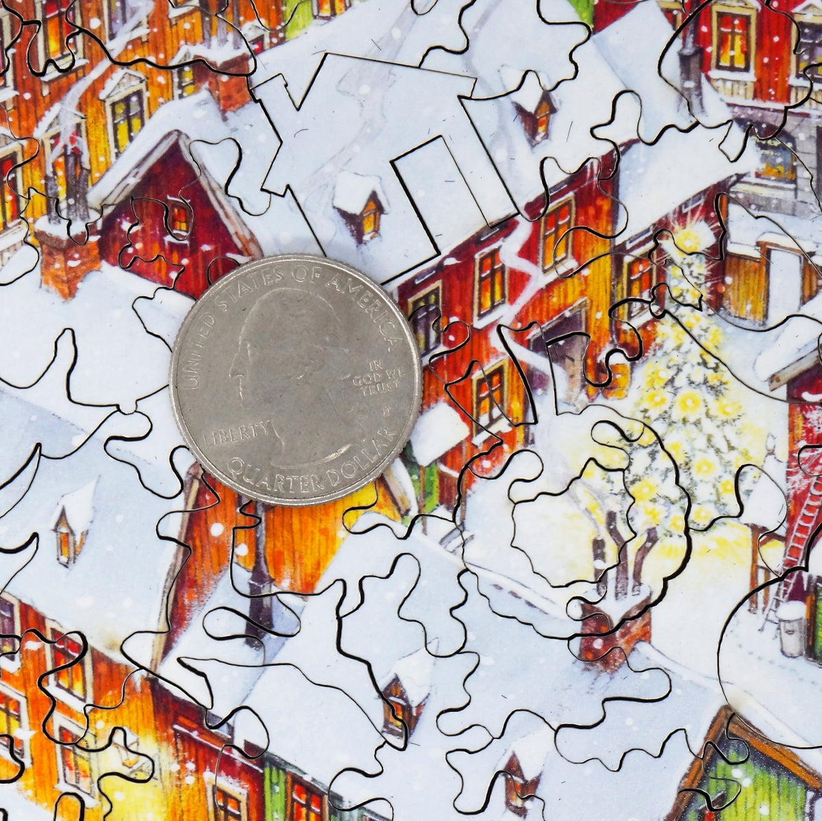 Rooftops (63 Piece Christmas Wooden Jigsaw Puzzle) - Nautilus Puzzles - Wooden Jigsaw Puzzles For Adults