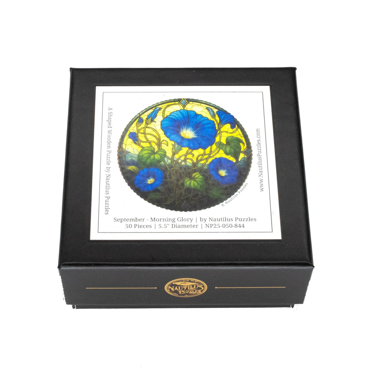 September - Morning Glory (50 Piece Round Mini Wooden Jigsaw Puzzle) - Nautilus Puzzles - Wooden Jigsaw Puzzles For Adults