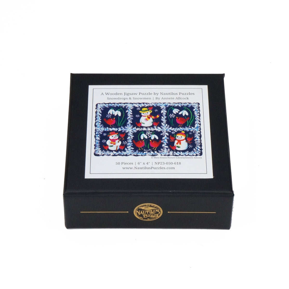 Snowdrops & Snowmen (50 Piece Mini Wooden Jigsaw Puzzle) - Nautilus Puzzles - Wooden Jigsaw Puzzles For Adults