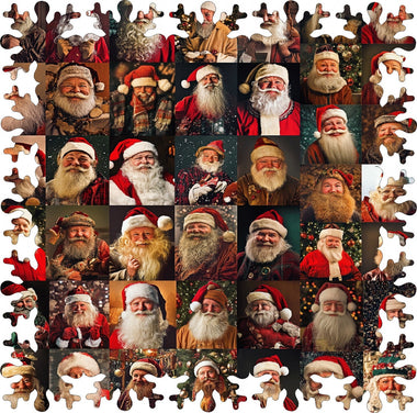 So Many Santas (66 Piece Mini Wooden Jigsaw Christmas Puzzle) - Nautilus Puzzles - Wooden Jigsaw Puzzles For Adults