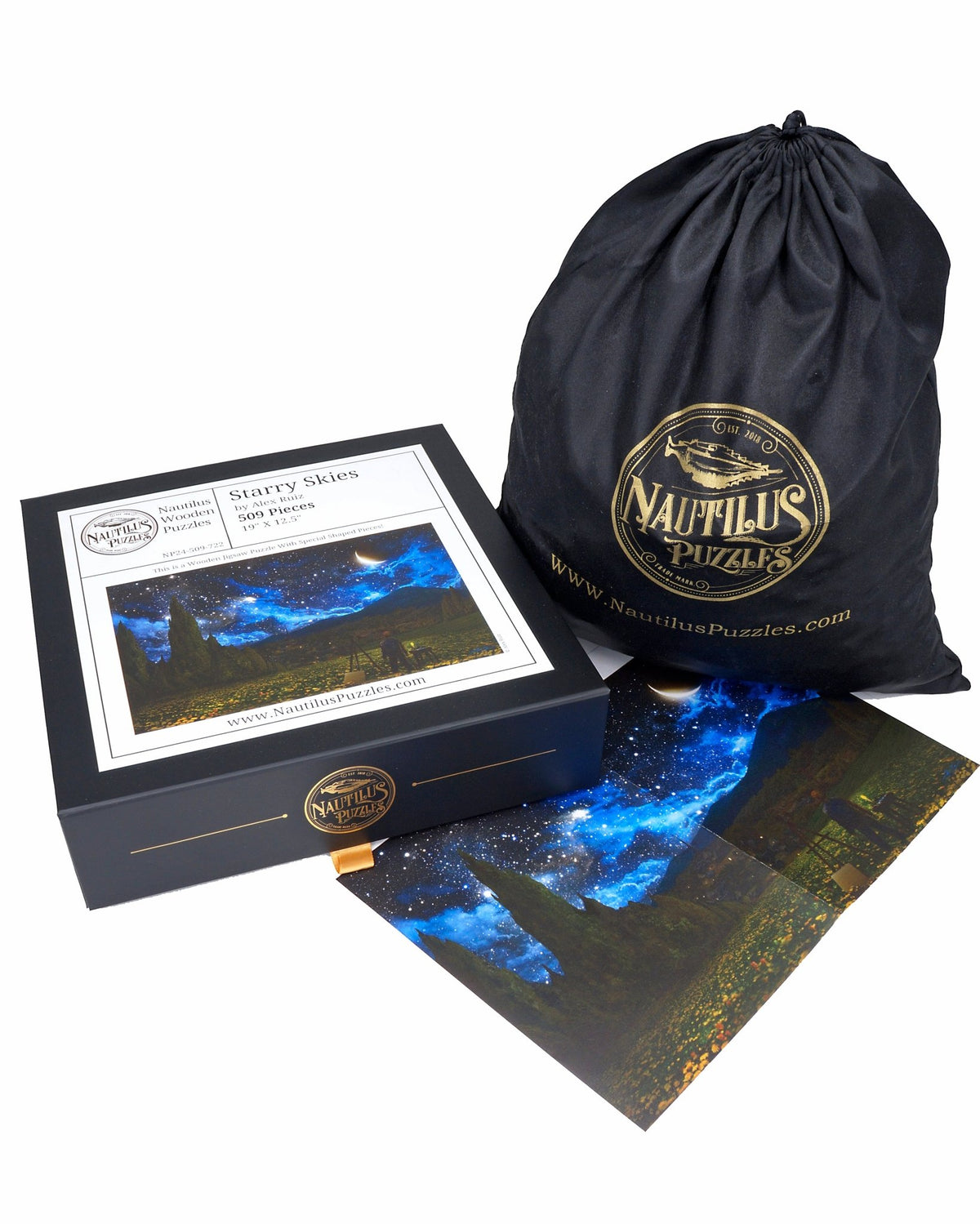 Starry Skies (509 Piece Wooden Jigsaw Puzzle) - Nautilus Puzzles - Wooden Jigsaw Puzzles For Adults