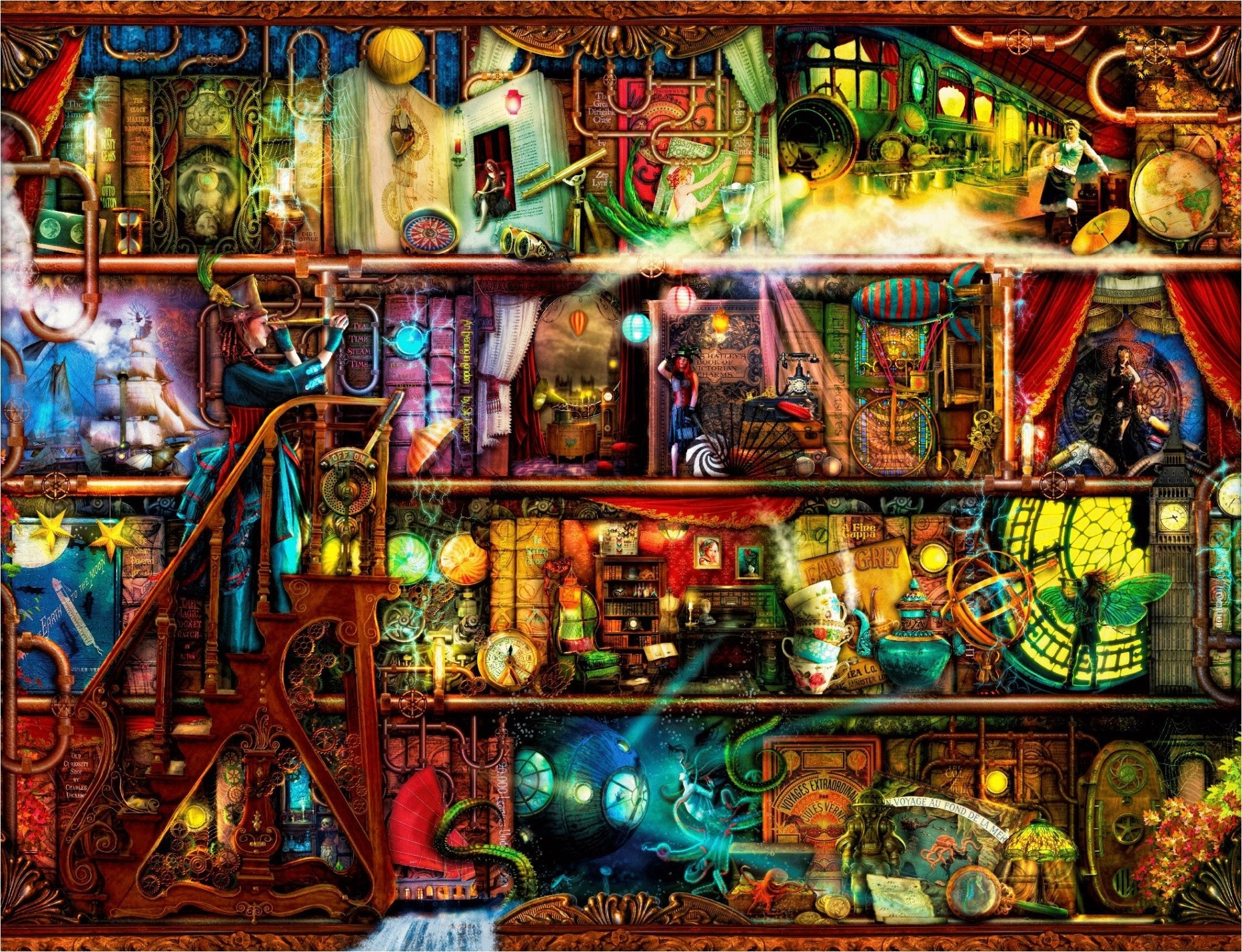 Steampunk Bookshelf (453 Piece Wooden Jigsaw Puzzle) - Nautilus Puzzles - Wooden Jigsaw Puzzles For Adults