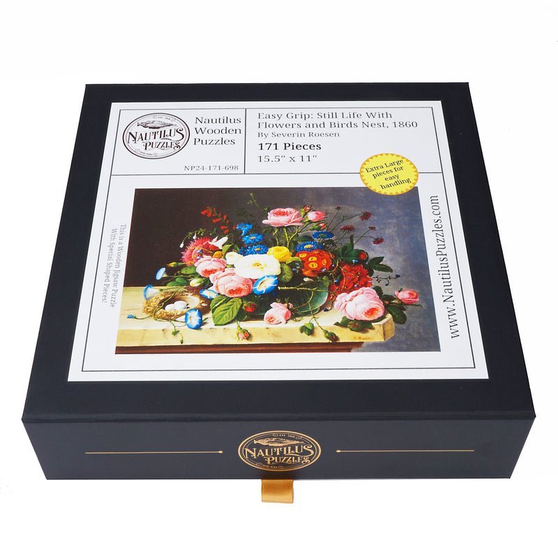 Easy Grip: Still Life With Flowers and Birds Nest, 1860 (171 Piece Wooden Jigsaw Puzzle) - Nautilus Puzzles - Wooden Jigsaw Puzzles For Adults
