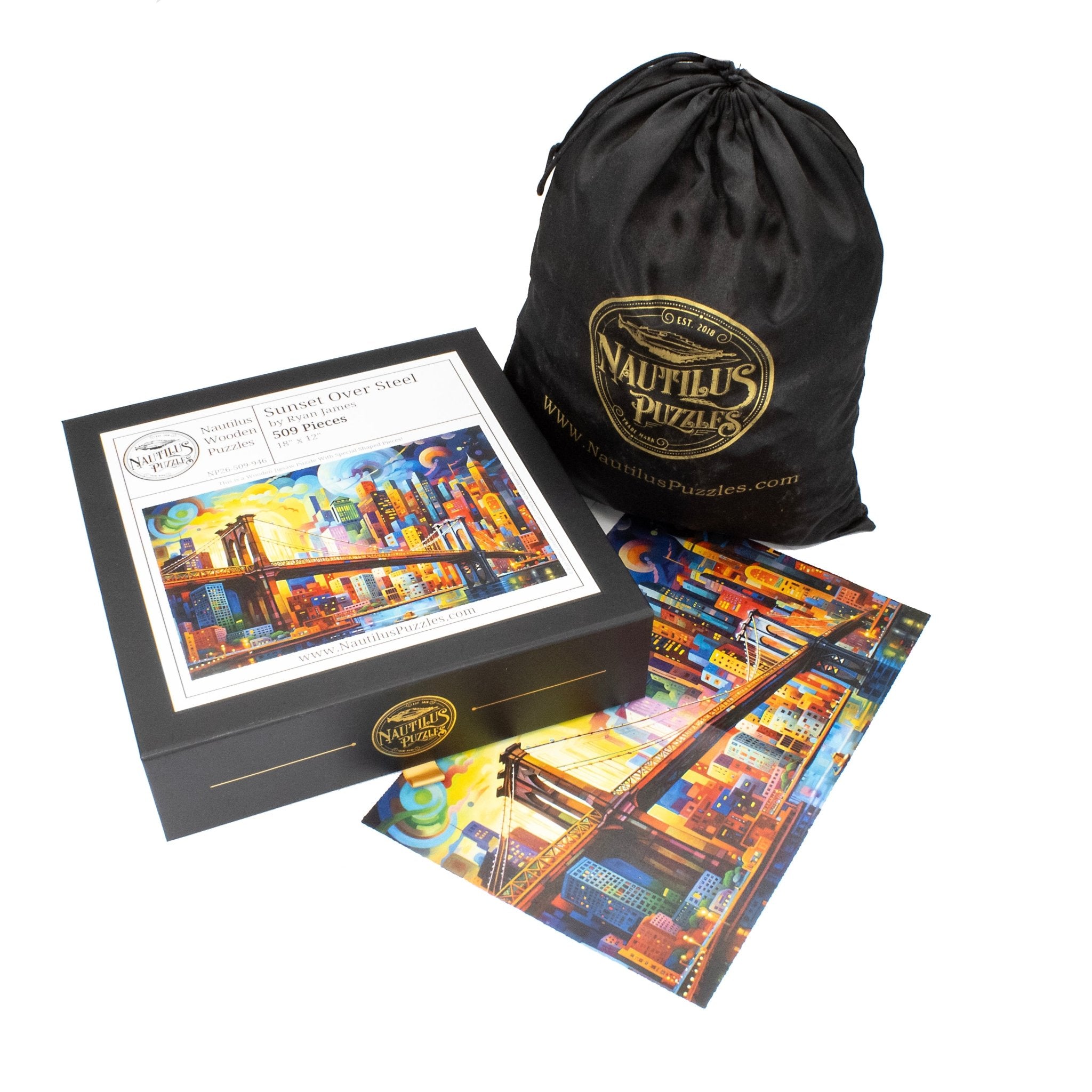 Sunset Over Steel (509 Piece Wooden Jigsaw Puzzle) - Nautilus Puzzles - Wooden Jigsaw Puzzles For Adults